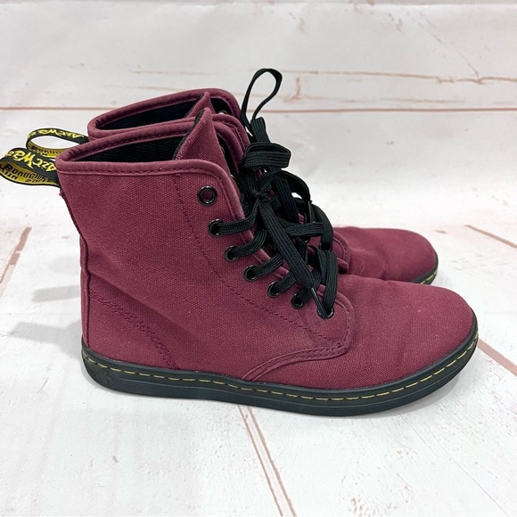 Dr Doc Martens Burgundy Red Canvas Shoreditch Lace Up Airwave Combat Boots - Picture 2 of 7